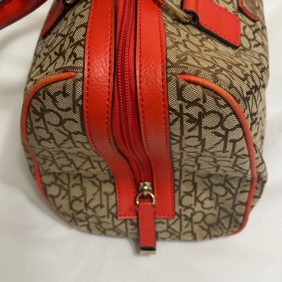 Calvin Klein Tan Monogram Bag with Red Trim - Picture 7 of 13